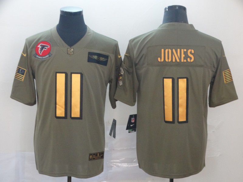 Men Atlanta Falcons 11 Jones green Gold Nike Olive Salute To Service Limited NFL Jersey